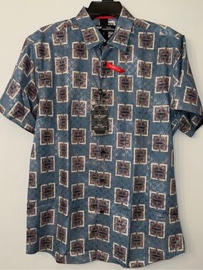 V.I.P Collection Button Down Short Sleeves Shirt Slate Blue/Gold VIP Collection